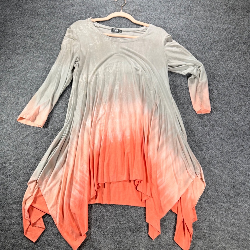 Art of Cloth Tunic Top Ombre Dip Dye Sharkbite Hem Grey Coral Large L Women Long